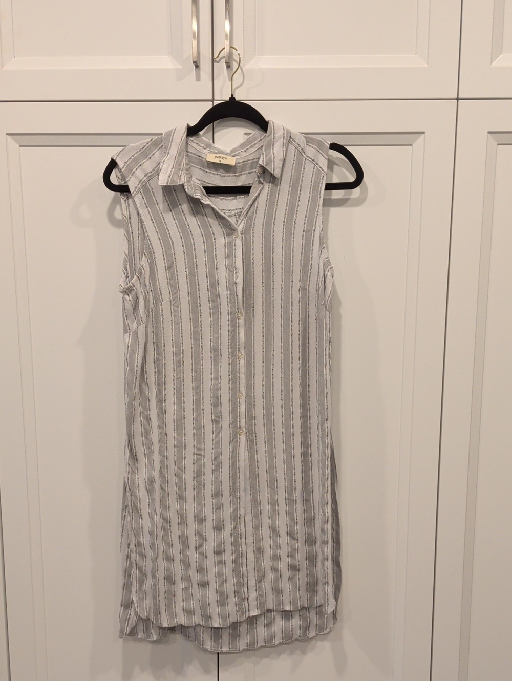 Papaya Sleeveless Striped Midi Shirt Dress - White & Gray And Vest Bundle